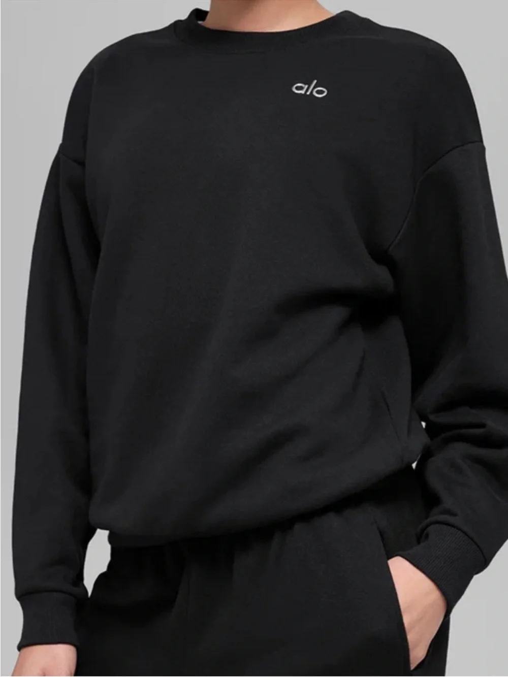Alo Yoga Accolade Set Crewneck Pullover Sweater + Sweatpants Black Sz S 4-6